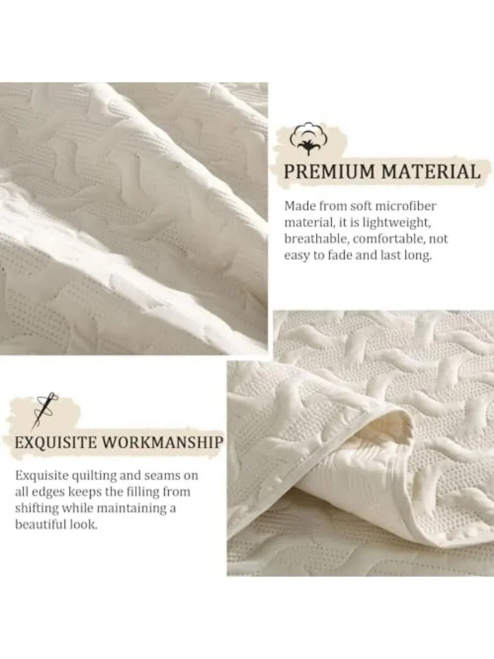 Beige California King Quilt Set, Ultrasonic Wave Bedspread, Cozy Bedding Decor